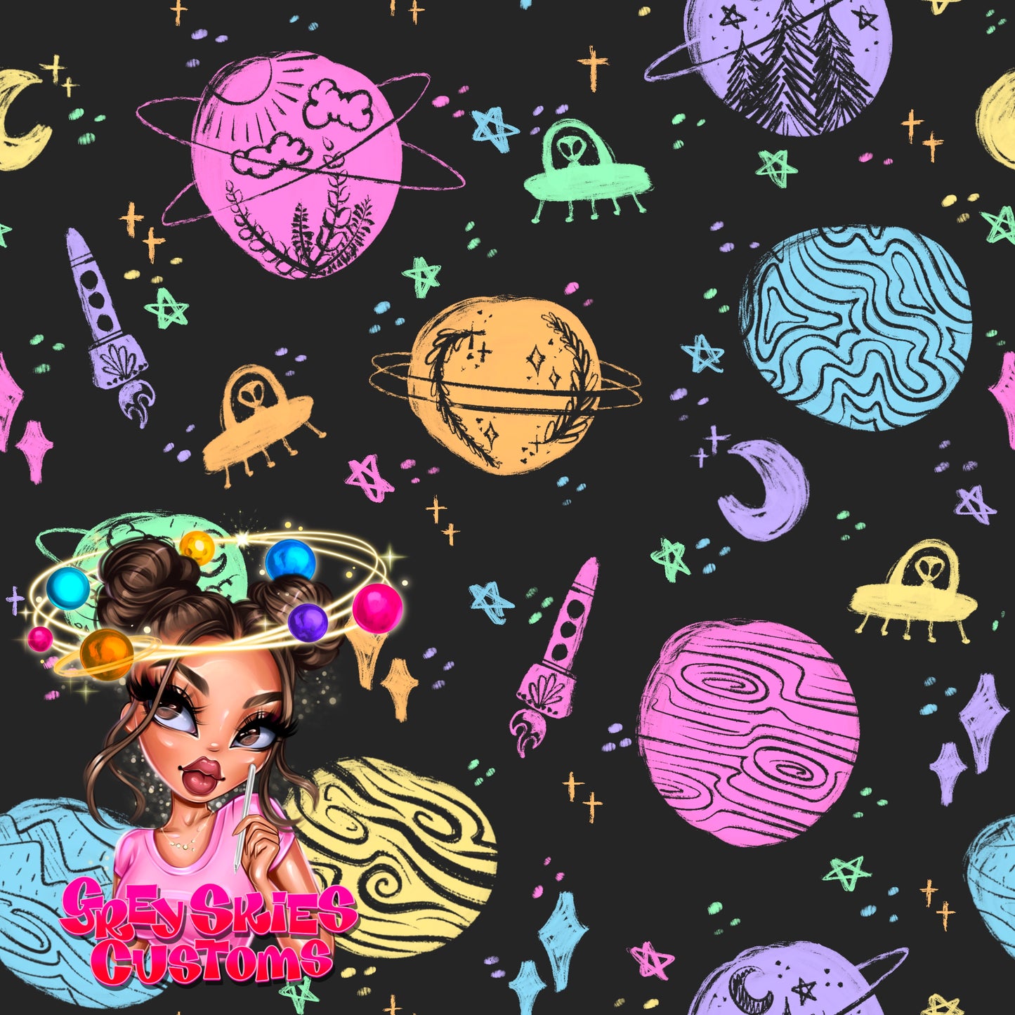 Neon Space Doodle- Grey 🪦
