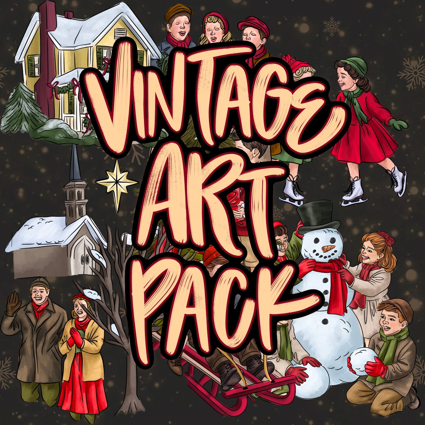 Vintage Christmas Paintings- Art Pack