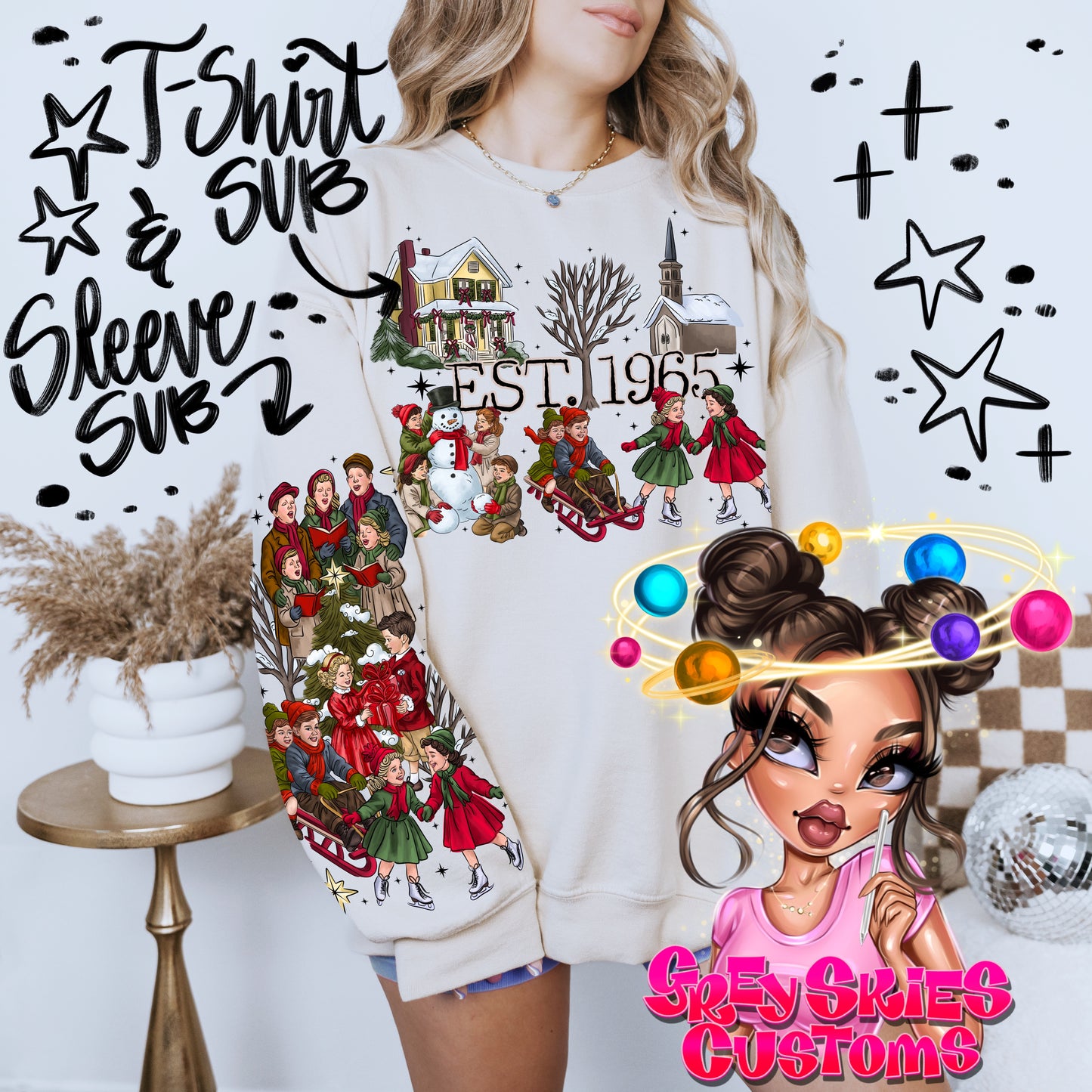 Vintage Date Christmas Painting- T-shirt Subs