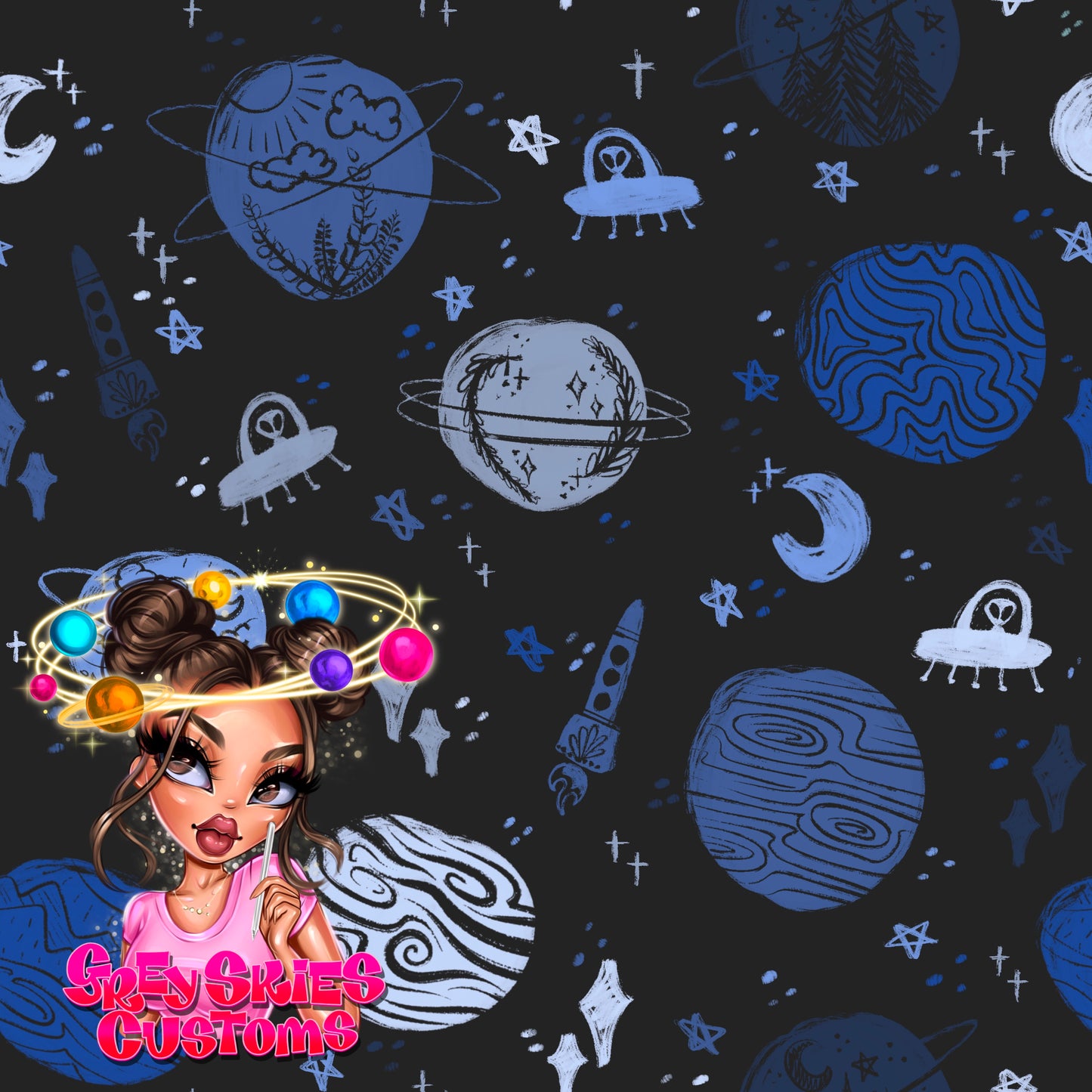 Blues Space Doodle- Grey 🪦