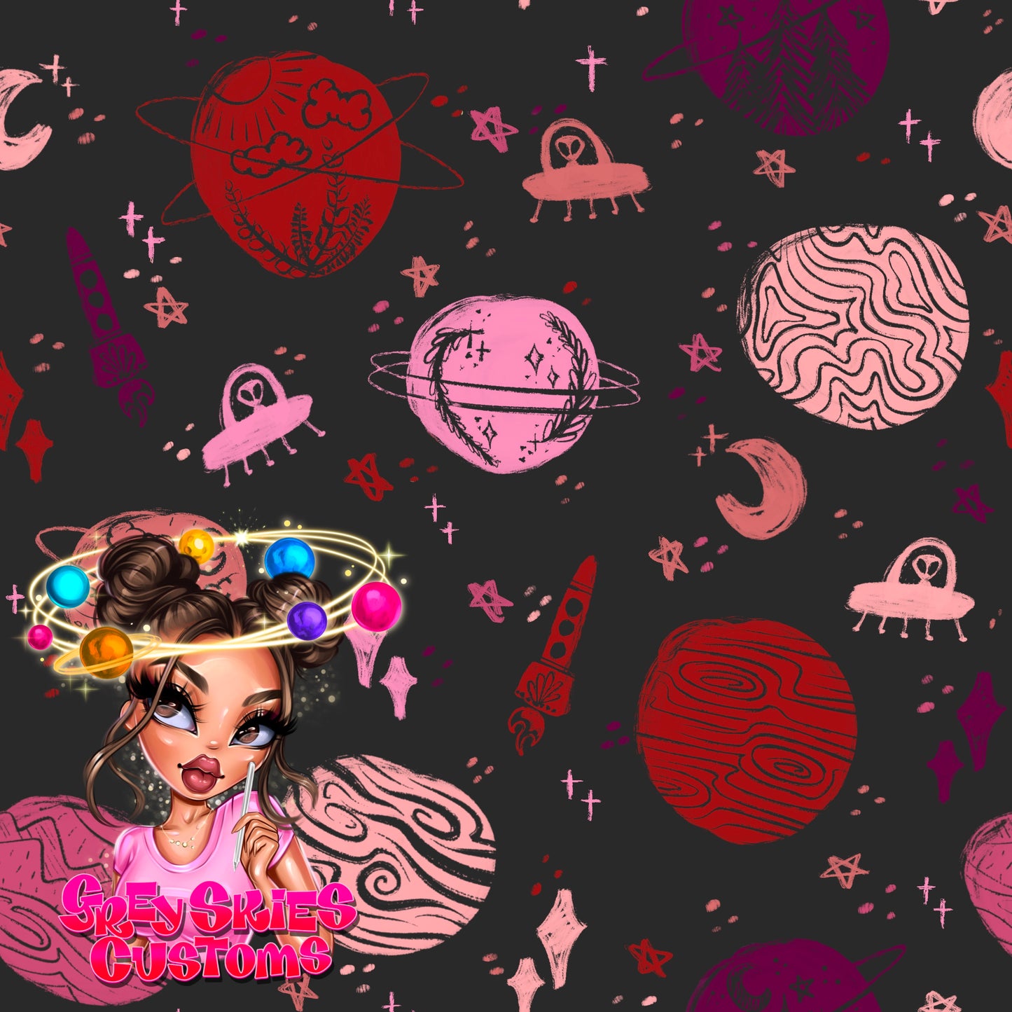 Strawberry Space Doodle- Grey 🪦