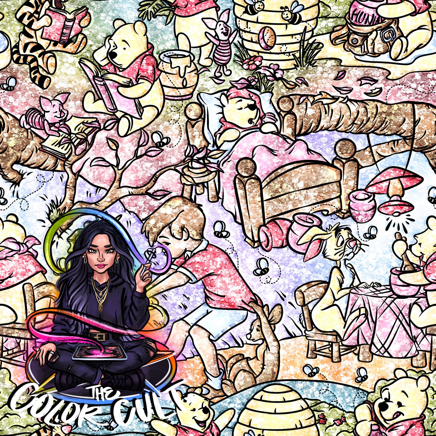 Pink Spring Pooh- Glitter