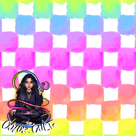 Neon Watercolor Checkmarks- White